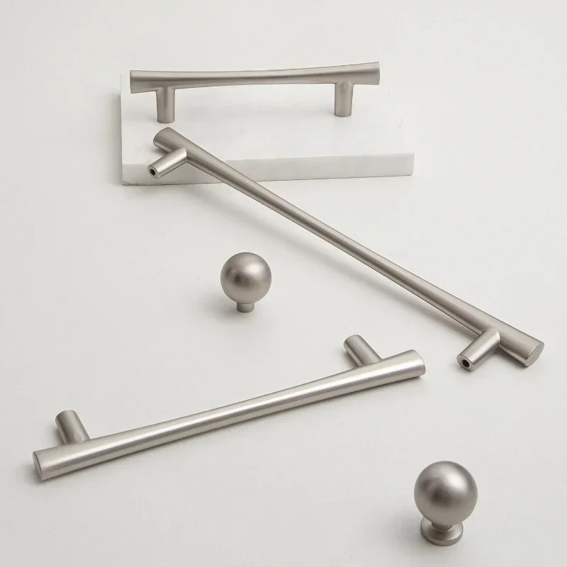 French Minimalist Matte Handle Nickel Brushed Silver Wardrobe Cabinet Knob Drawer Kitchen Retro Pulls Hardware Furniture Handles