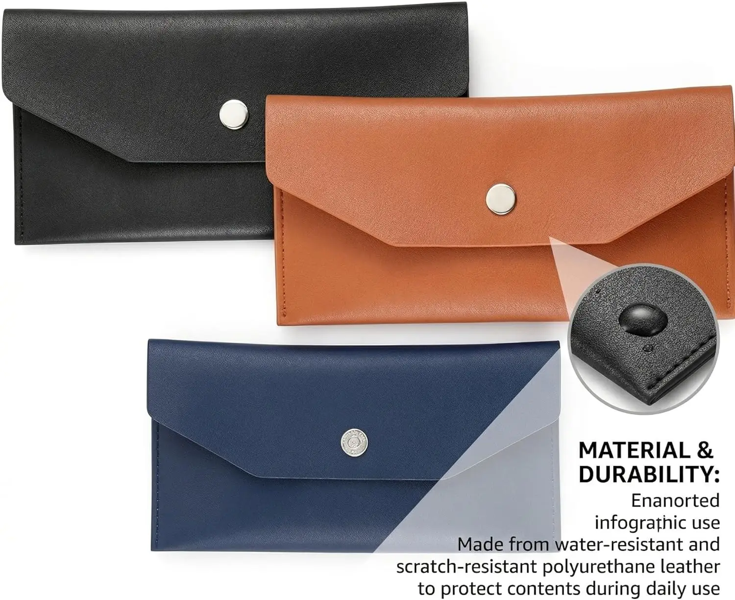 

Polyurethane Leather Wallet Set Water Scratch Resistant Compact Multi-Functional for Cash Cards Keys 3 Pieces Black Brown Blue