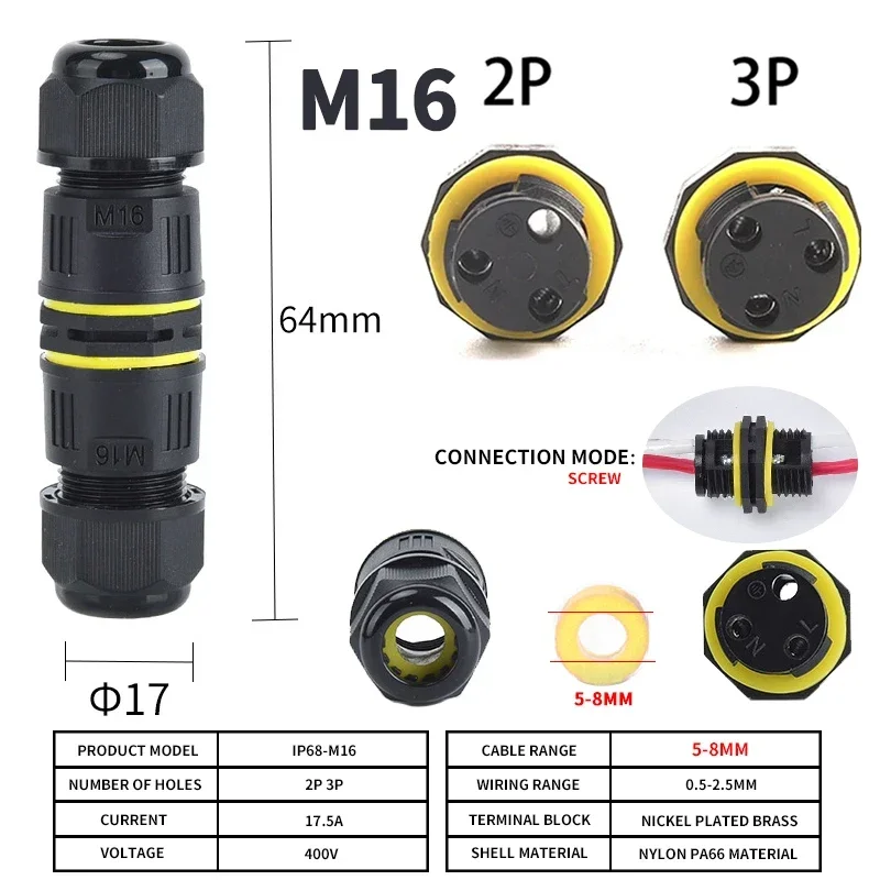 IP68 waterdichte aansluitdoos voor buiten, elektrische kabelconnector, eenvoudig te installeren, M16 M20 M25 voor Ø3,5-14 mm draadbereik 2-weg - afbeelding 1