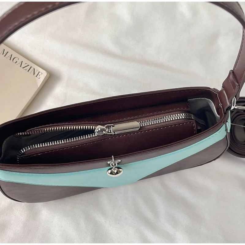 Umhängetasche, Handtasche in V-Form, kreative, modische Vintage-Handtasche für Damen, ideal für den täglichen Gebrauch und den Weg zur Arbeit, mit Farbblock-Design. – Detail 8