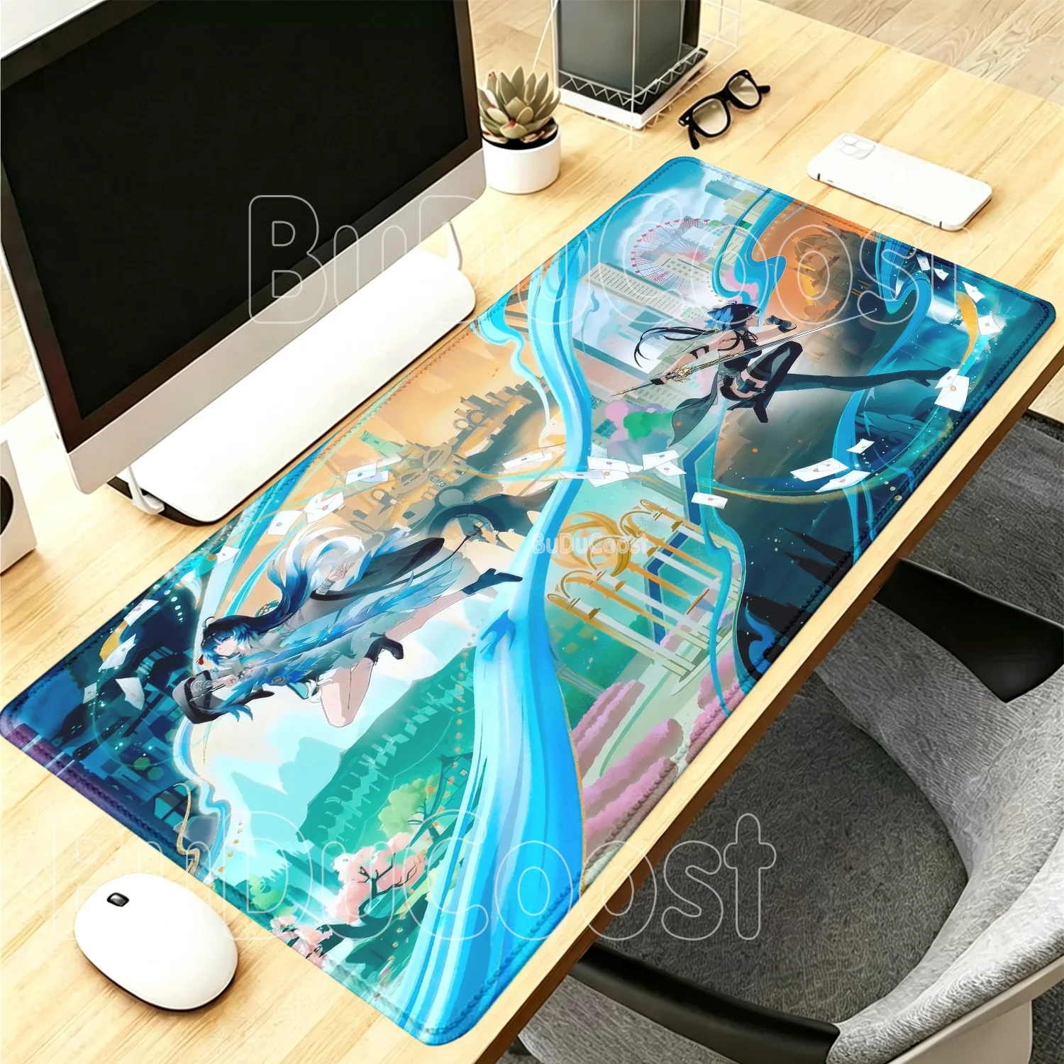 Larger Yangyang Xuanling Wuthering Waves Mousepad HD Printing Office Gaming Non-slip Base Mouse Pad Anime Girl Keyboard Desk Mat