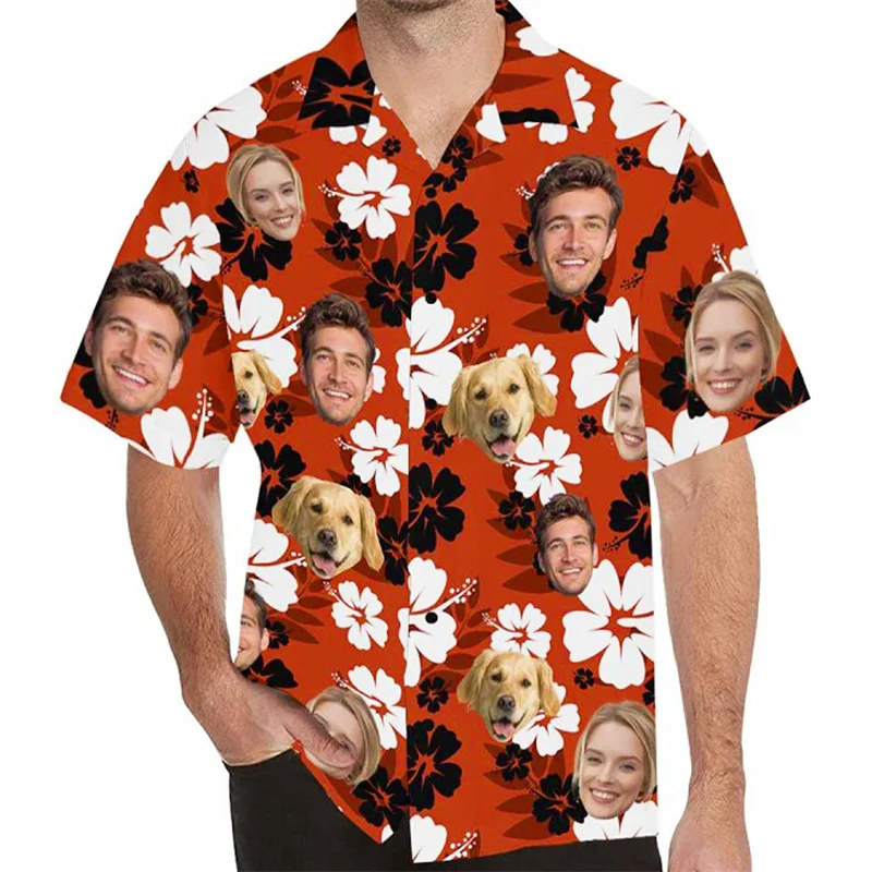

Custom Photo Plants Hawaiian Shirt For Men Women Summer Beach Shirts Button Down Short Sleeves Tops DIY Face Party Lapel Blouse