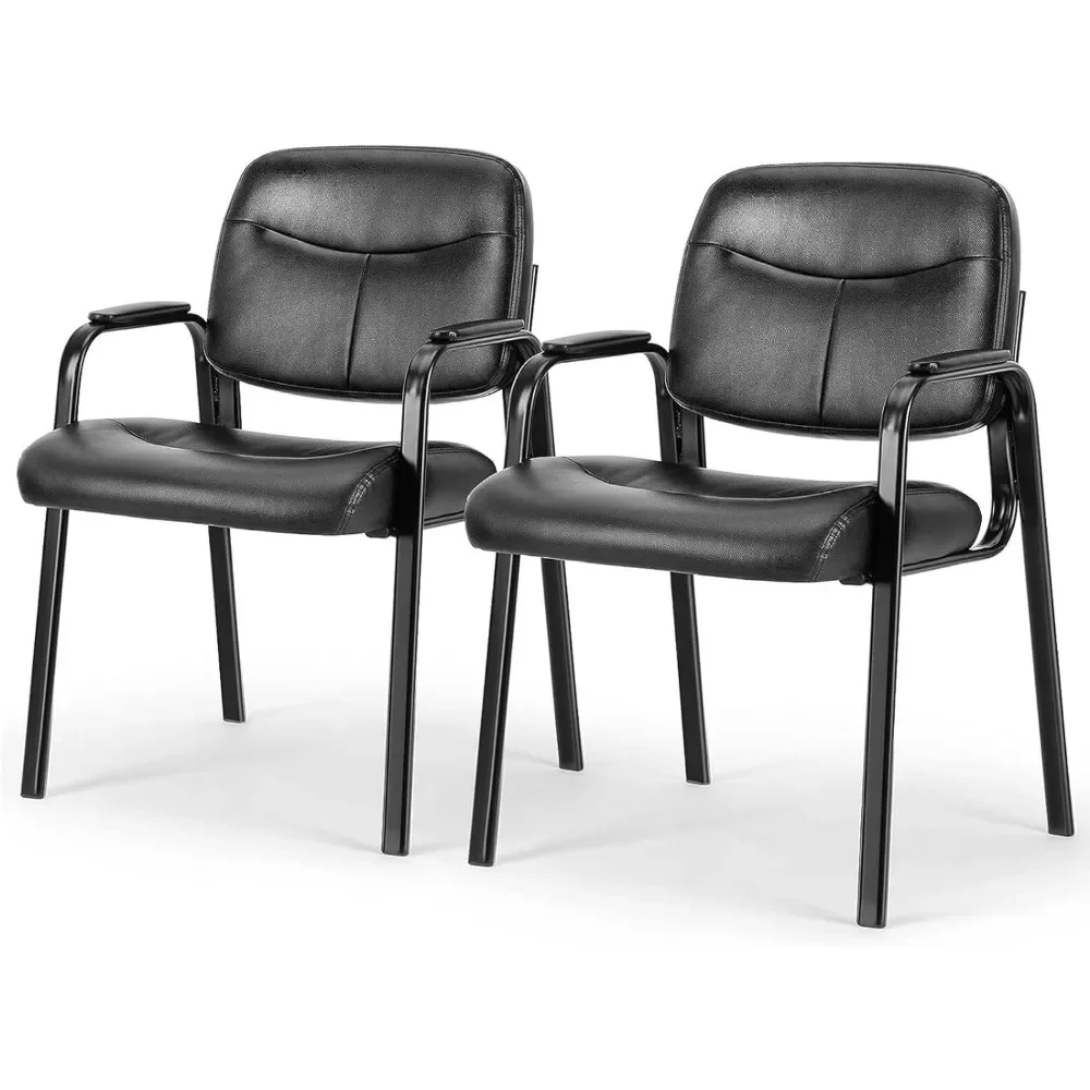 

Waiting Room Guest Chairs Set of 2 with Padded Arms, Leather Office Stationary Reception Side Chair for Home Desk Conference