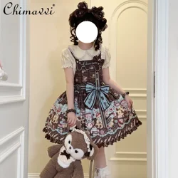 Sweet Original Design Lolita Dress Spring and Summer New Cute Bear Print Kawaii Bow High Waist Elegant Short Jsk Dresses Women