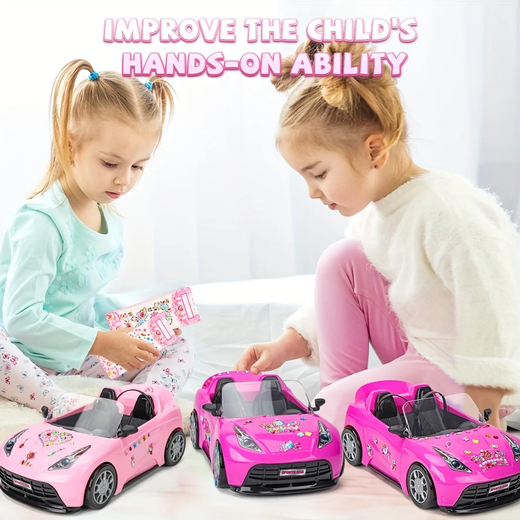 Doll Sports Car Model - Fits 11.5 Inch Doll Accessories - DIY Gem Sticker Princess Doll House -2 Seater Convertible