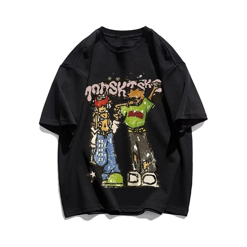 

American Cute Cartoon Character Printed T-shirts for Men and Women Summer O-neck Short Sleeves Loose Couple Shirt Casual Tees