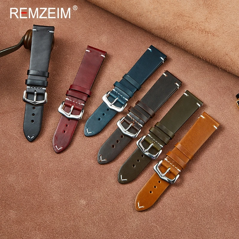 Retro Vintage Oil Wax Leather Watch Strap 18mm 20mm 22mm 24mm Female Male Leather Watchband Soft Bracelet Watch Accessories