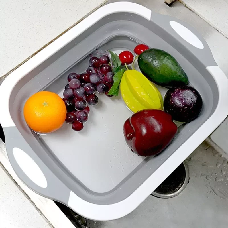 

Collapsible Cutting Board Dish Tub 3 In 1 Folding Sink Drain Basket Travel Outdoor Camp Portable Basins