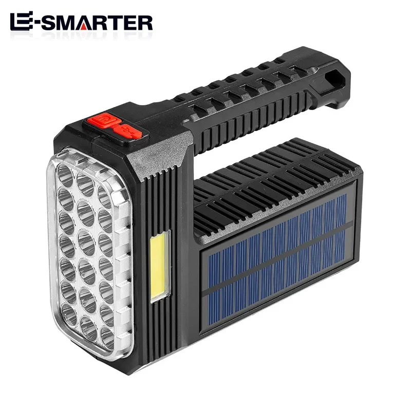 Solar Charging Handheld LED Flashlight 4 Modes USB Rechargeable Waterproof Strong Light Torch for Hiking Camping Emergency Lamps