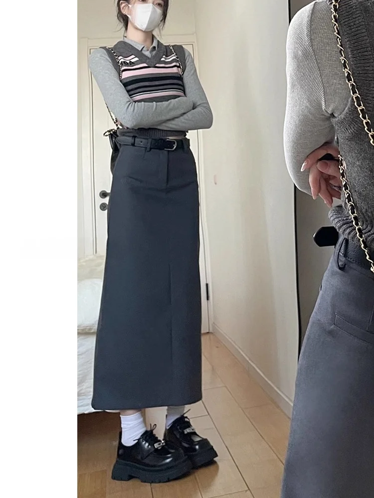 ay High Waist A-Line  Skirt Women's Autumn New Sle plus Size Loose Slimming Midi Skirt Commute Korean Sle Pure Color