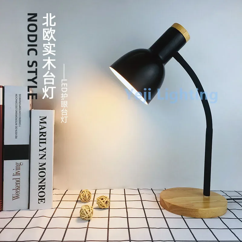 E27 Nordic Macaron Color Wooden Table Lamp Button Switch Study Bedroom Bedside Children Indoor lamp Reading Light LED Desk Lamp