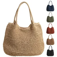 Bolso de mano de paja para mujer, bolso de hombro clásico de gran capacidad, bolso de playa de ganchillo de Color sólido, bolso diario de verano para mujer