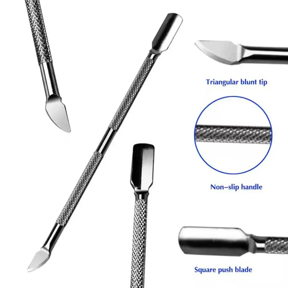 1 pçs/set dupla cabeça pele morta empurrar remoção de aço inoxidável uv gel polonês unhas arte manicure esfoliar ferramentas cuidados kit conjunto