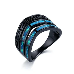 Blue Opal Ring for Women, Luxury Jewelry with Geometric Design, Multicolor Gemstone Gift for Her,Trendy 2025 Gothic Accessories