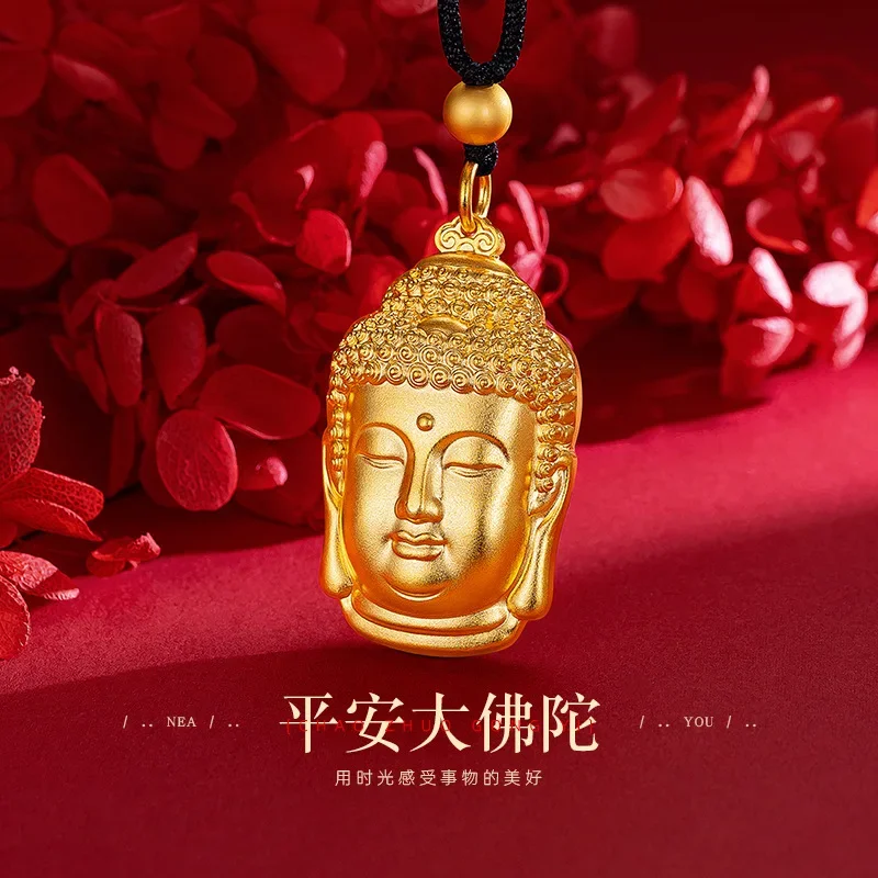 9999 Real Gold 24K 3D Ancient Method Solid Big Buddha Head Necklace Pendant 77g Ping An Buddha Pendant