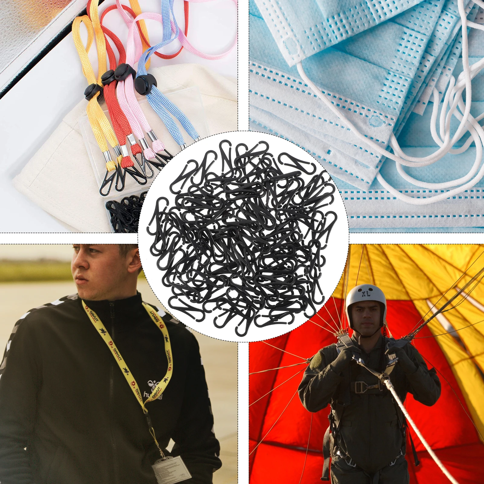 

100pcs Plastic Lanyard Hooks Anti UV Snap Clips S Shape for Purse Keychain Zipper Pull ID Card Face Cover Handbag Straps