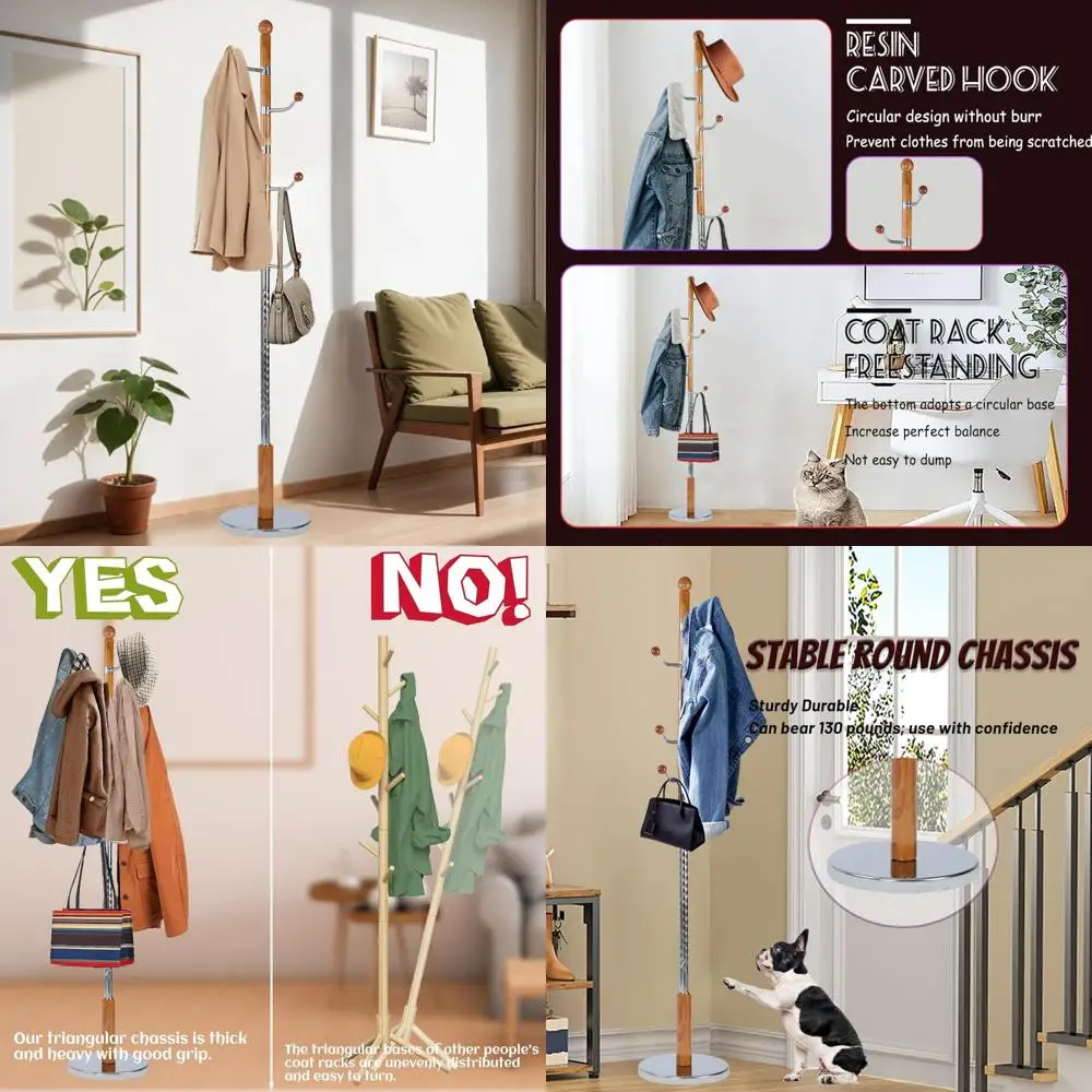 رف معطف شجرة قائم بذاته بارتفاع قابل للتعديل مع قاعدة مستديرة ثابتة لحلول تخزين المنزل وغرفة النوم