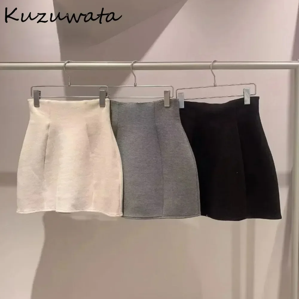 Kuzuwata-Jupe Trapèze Taille Haute pour Femme, Slim, Stéréoscopique, Monochromatique, Assressenti, Doux, Automne, Japon, Nouveau, 2024