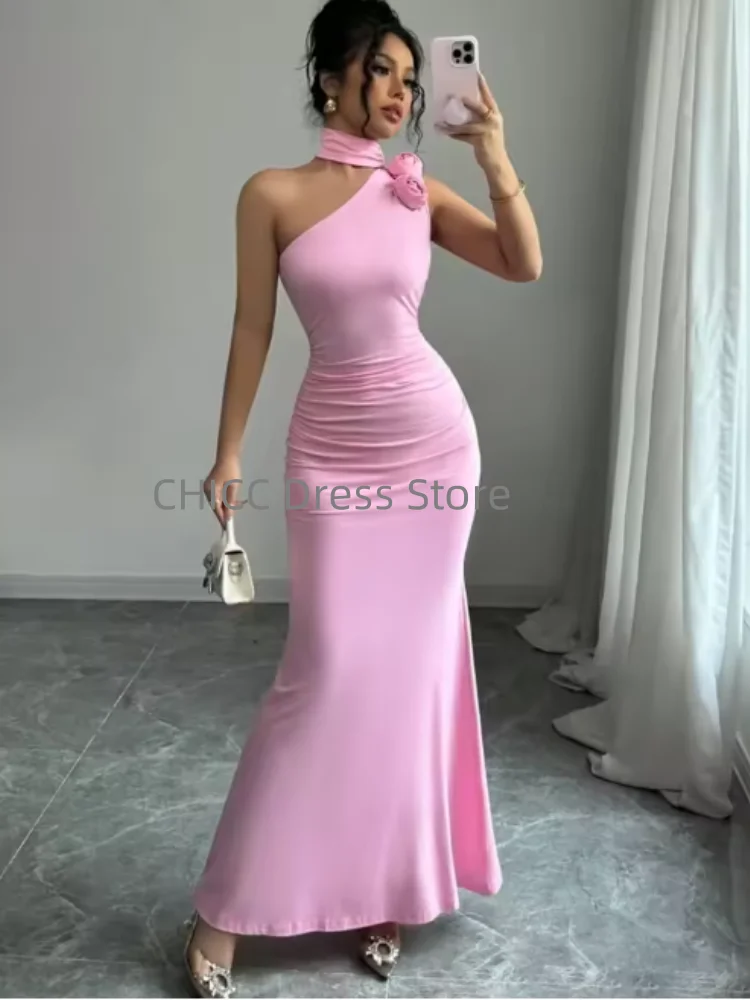 Robes de bal arabes une épaule robe de soirée sans manches avec fleur sirène robe de fête d'anniversaire robe d'invité de mariage personnalisée