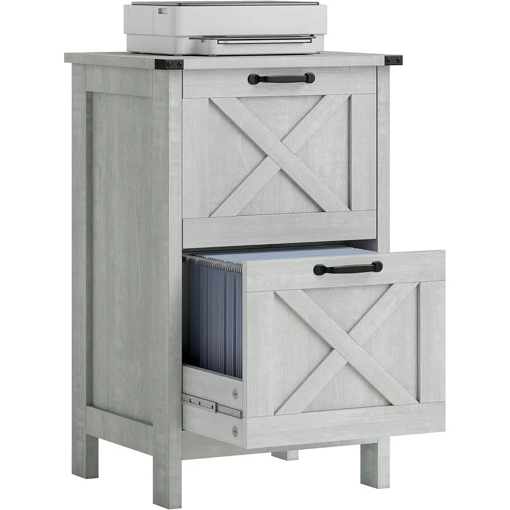 

Silent Slide Cabinet with Rustic Barn Door, A4/Letter Size, Printer Stand and Storage for Home Office, Distressed Light Gray