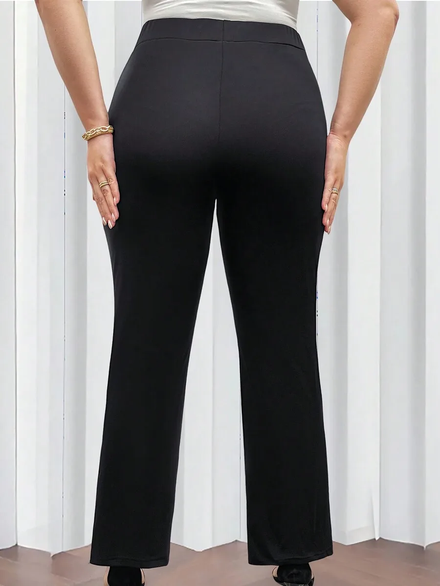 

EMERY ROSE Plus Size Women's Stretchy Black Knit Straight Leg Elegant Pants Fall Cloth For Women