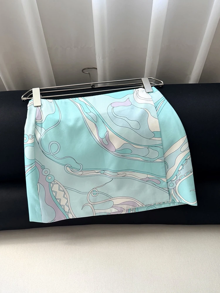 

Summer Fashion Beach Style Party Geometric Print Silk Mini Pencil Skirt Women's Middle Waist Sexy Buttock Covering Short Skirt
