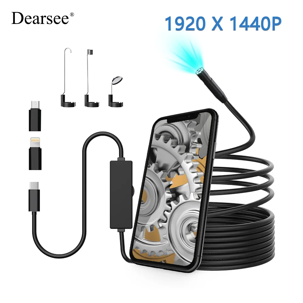

Dearsee 1920P Industrial Endoscope Camera 8mm Sewer Borescope Camera 8 LEDs Endoscopic camera Car Inspection Camera for iPhone .