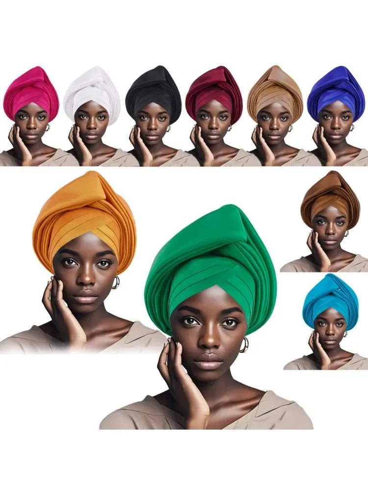 2025 New African Headtie Turban Nigeria Auto Gele Head Wraps Auto Gele Women's Turban Cap Wedding Geles Muslim Head Wraps Bonnet