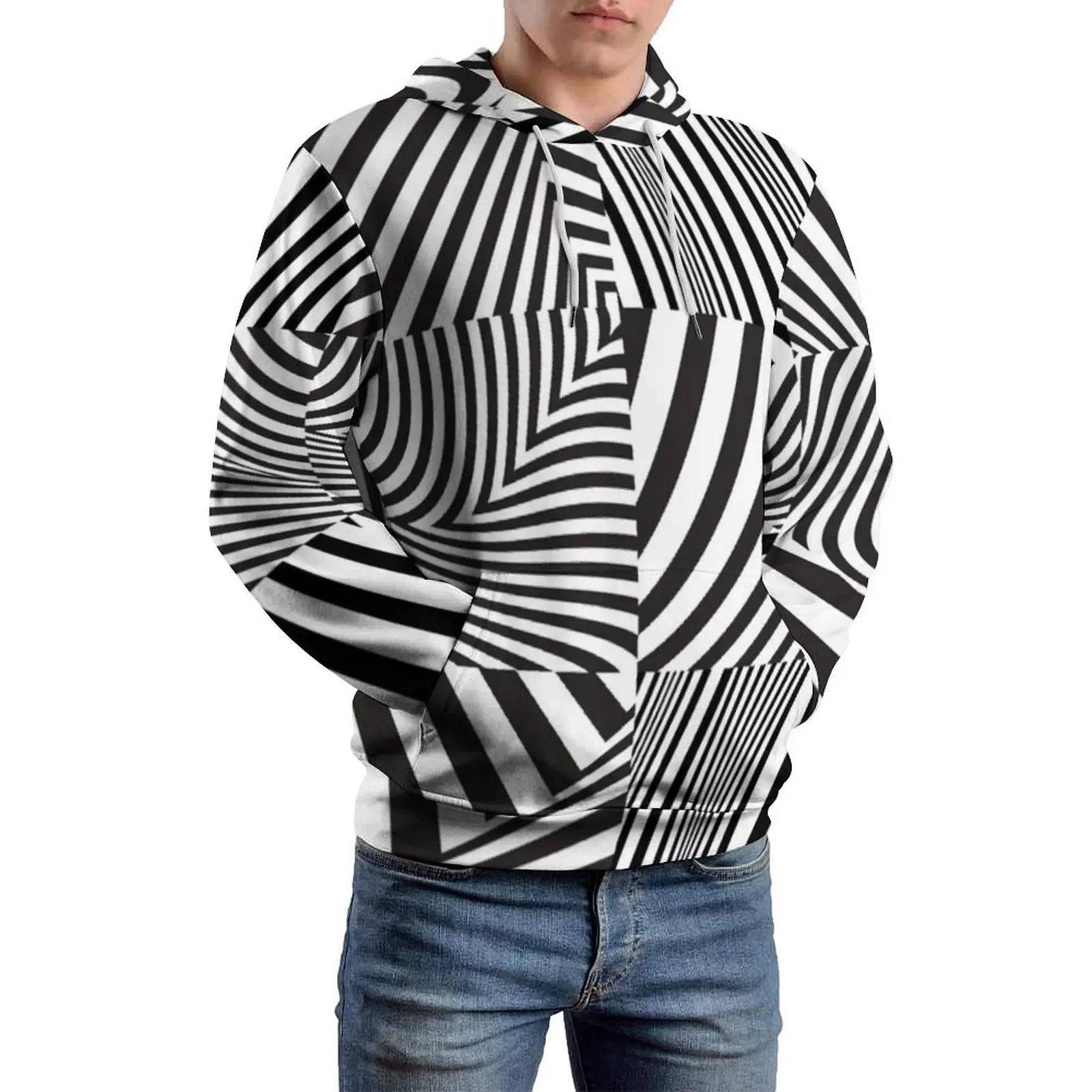 Retro Mod Squared Loose Hoodies Abstract Stripes Streetwear Pullover Hoodie Couple Long-Sleeve Cute Design Sweatshirts 5XL 6XL