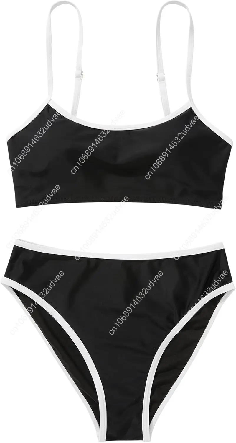 Women High Waisted 2 Piece Bikini Set Cheeky High Cut Bandeau Swimsuit