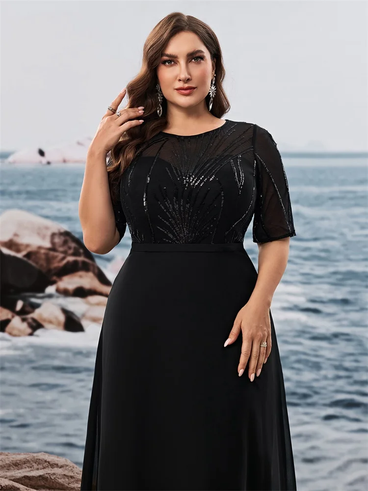 فساتين سهرة رسمية من Lucyinlove مقاس كبير أنيقة بأكمام قصيرة ترتر للنساء من الشيفون حورية البحر لوصيفة العروس فساتين ماكسي