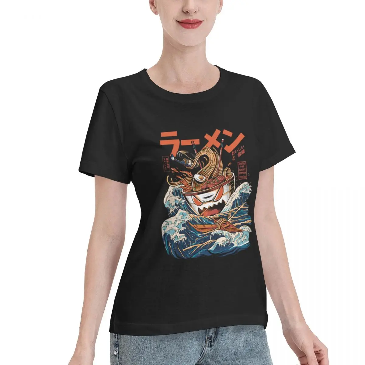 Washable The Black Great Ramen Boxy Women's T-shirt Loose Wear Resistant Top