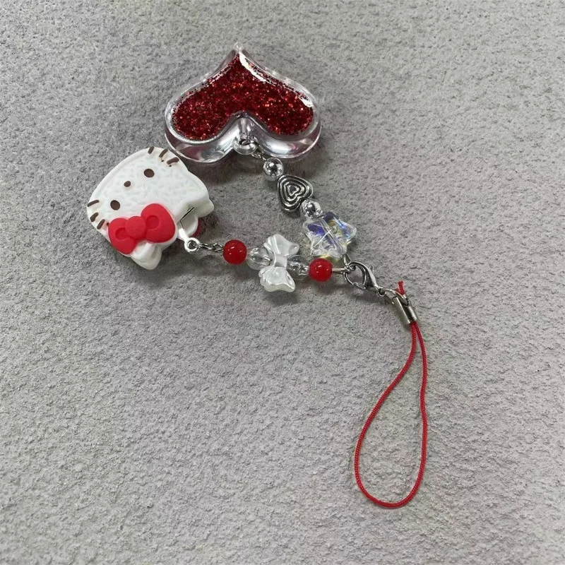 Anime bonito cordão do telefone móvel glitter amor pingente olá kitty ins moda dos desenhos animados kt gato chave curta pingente presente atacado