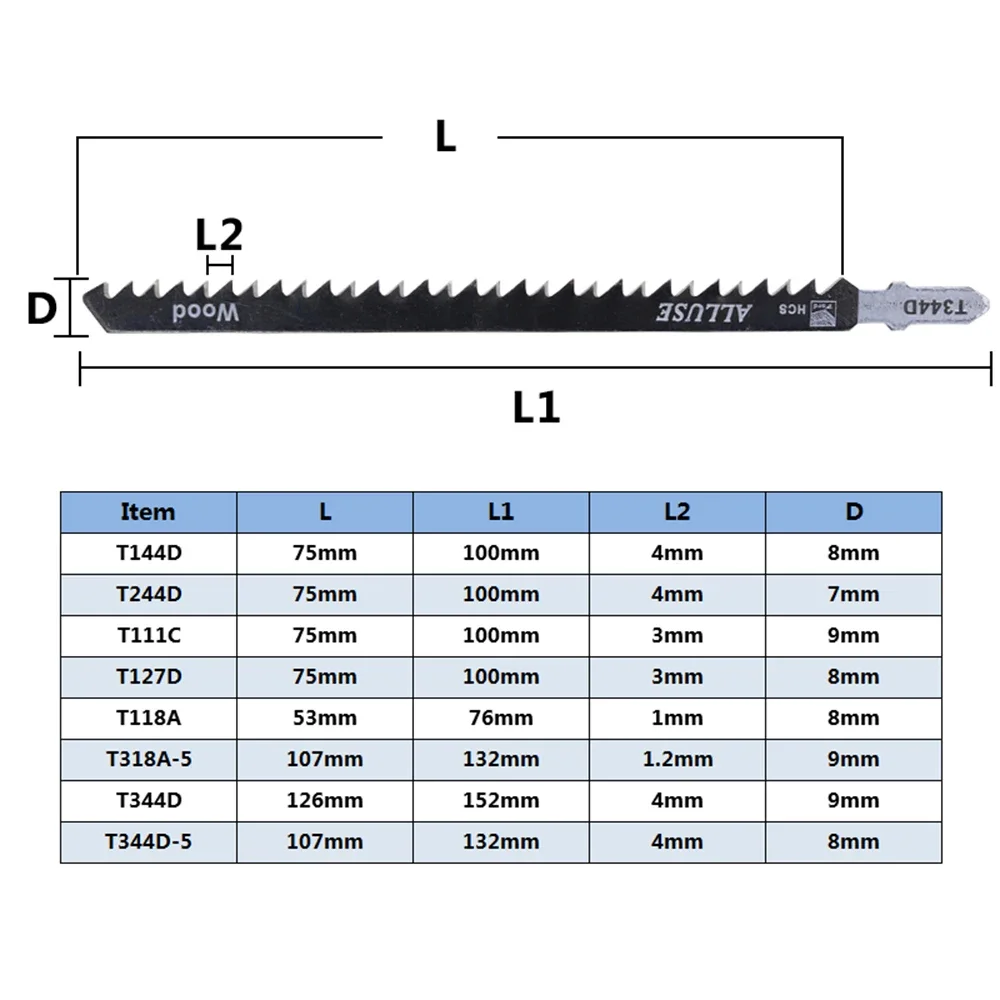 5 pcs t111c t118a t127d t144d t244d t318a t34d high carbon steel jig saw blade for wood / metal cutting t shank