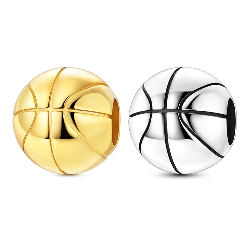 

Classic 925 Sterling Silver Golden Basketball Charms Beads Fit Original Bracelet DIY Fashion Fine Birthday Sport Jewelry Gifts