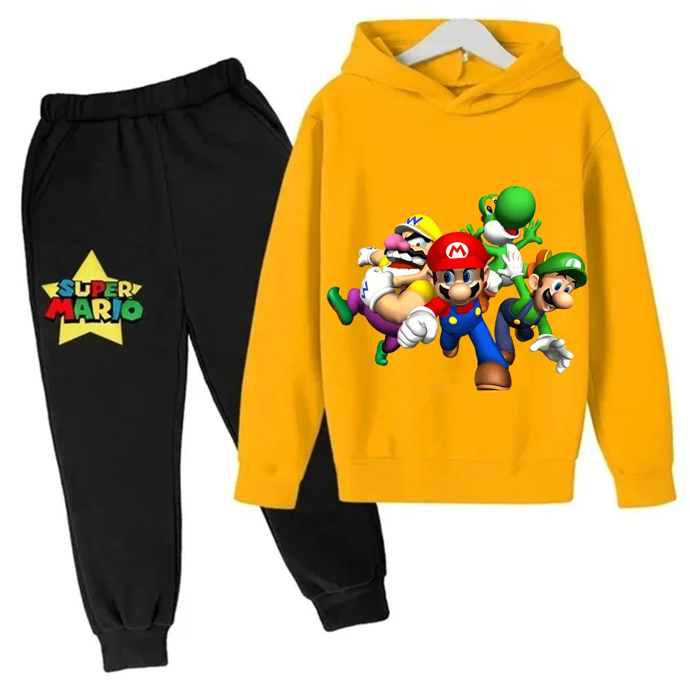 Felpa con cappuccio per bambini nuova Felpa con stampa grafica Super Mario 3-14 anni Felpe sportive comode per bambini + Pantaloni sportivi comodi e alla moda