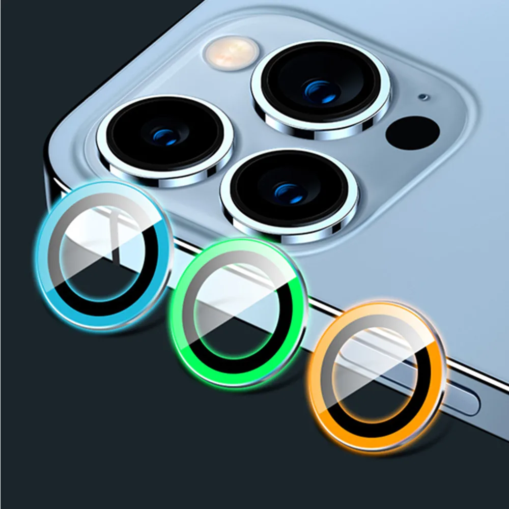 100 шт. флуоресцентный объектив камеры для iPhone 16 15 14 13 12 11 Pro Max Plus Mini 3D светящееся стекло Защитная пленка для экрана