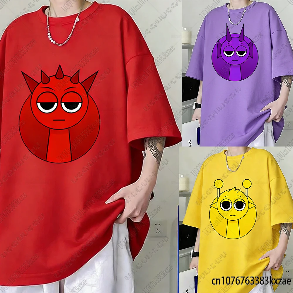 Sprunkis Farbige T-Shirts für Männer und Frauen, Sommer, neue Cartoon-Anime-Rundhals-T-Shirts, Paar-Freizeit-Kurzarm-T-Shirts, Oberteile, Herrenbekleidung