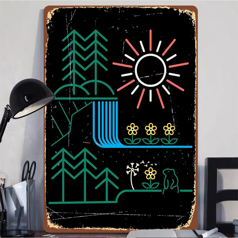 Nature Landscape Metal Wall Art Modern Minimalist Home Decor Waterfall Sun Flower Pattern Decorative Painting