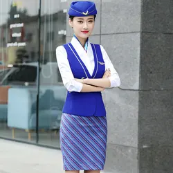 IZICFLY Summer Style Formal Waistcoat Ladies Suit Vest Airline Stewardess Business With Skirt And Uniform Work Wear Set