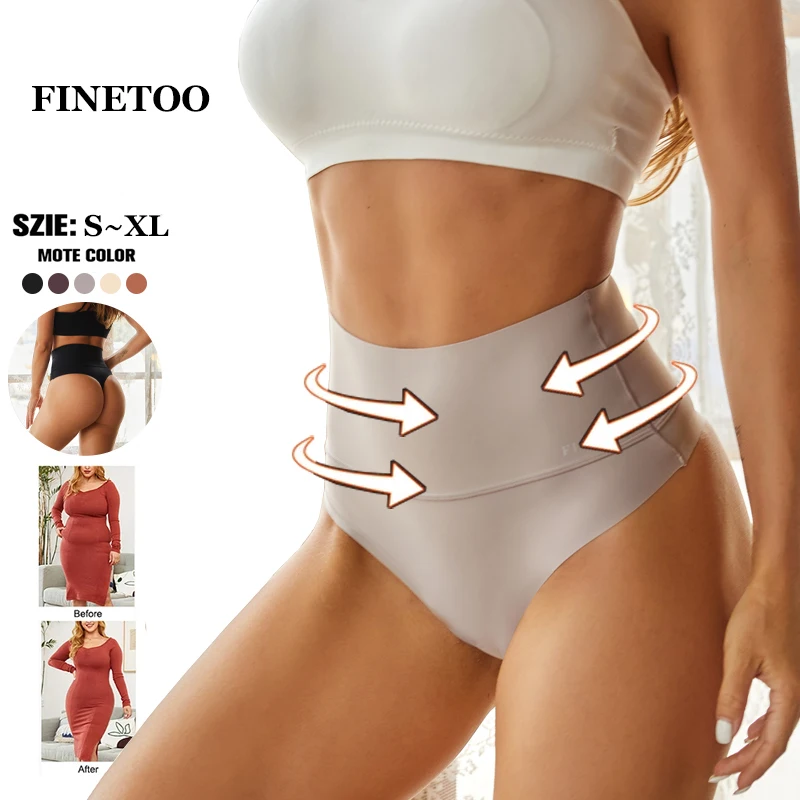 FINETOO женщин бесшовные боди комбинезон Shapewear высокой талией животик контроль стринги женские похудения талии тренер нижнее белье G-стринги S-XL