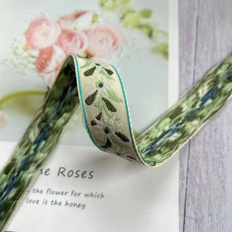 10 yards/lot Ethnic style webbing Woven Jacquard Ribbon classical Green for Garment accessories LS-3727 Width 2.5 CM