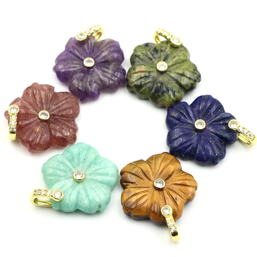 Natural Stone Pentagonal Flower Healing Crystal White Zircon Embellished Loop Ornament   DIY Crafts Floral Spiritual Amulet Gift