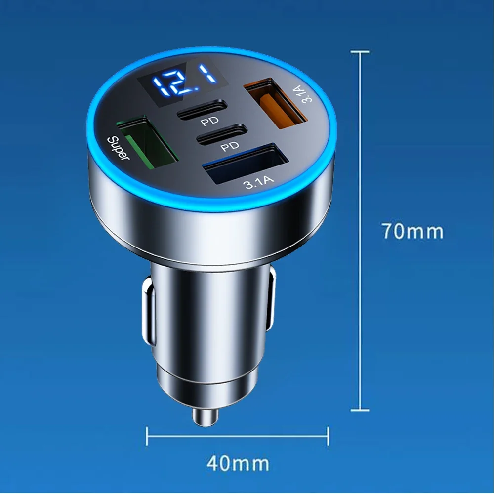 250 واط شاحن سريع 3 منافذ USB 2 منافذ PD سيارة شحن الهاتف المحمول نوع-C محول شاحن سريع في سيارة آيفون Xiaomi