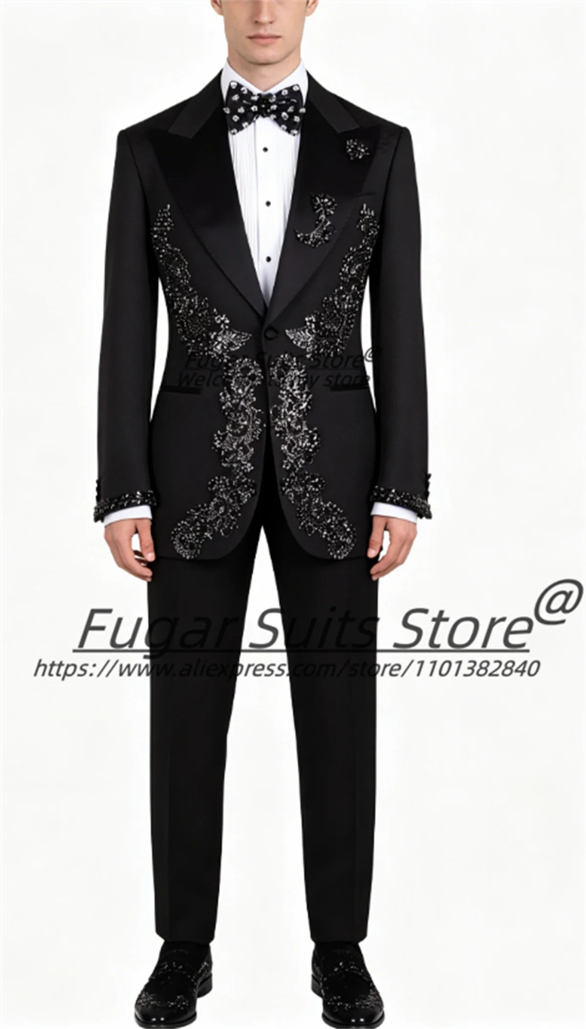Customized Premium Quality Men Suits Luxurious Diamond Crystal Embroidery Groomsman 2Pcs Sets Male Promotion Blazers Roap Hombre