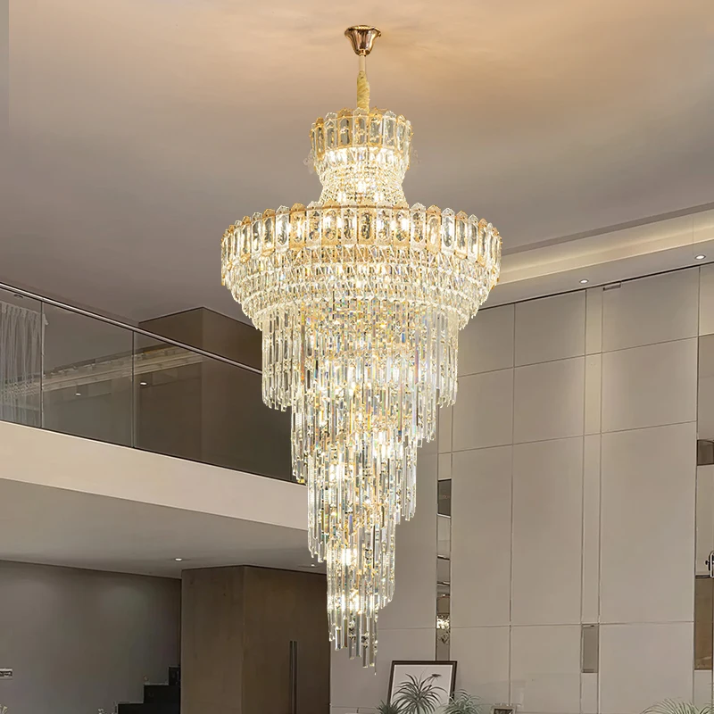 الحديثة الفاخرة الدرج الدوار مصباح لفيلا دوبلكس الطابق المفتوحة خطة غرفة المعيشة مصباح السقف الراقية الكريستال مصباح السقف #5