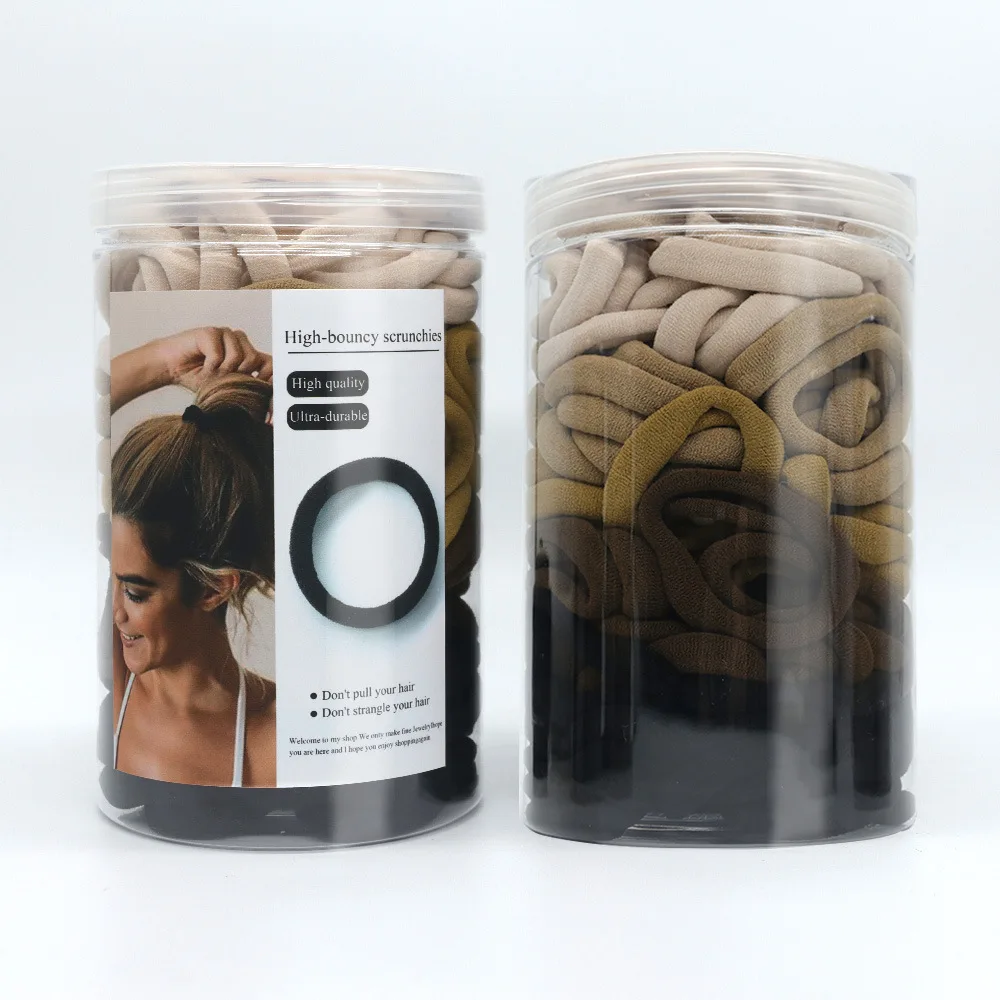 Lazos para el cabello negros, paquete de 200, contenedor de plástico, bandas elásticas con bucle de rizo, sujeción fuerte, sin daños, opciones de color