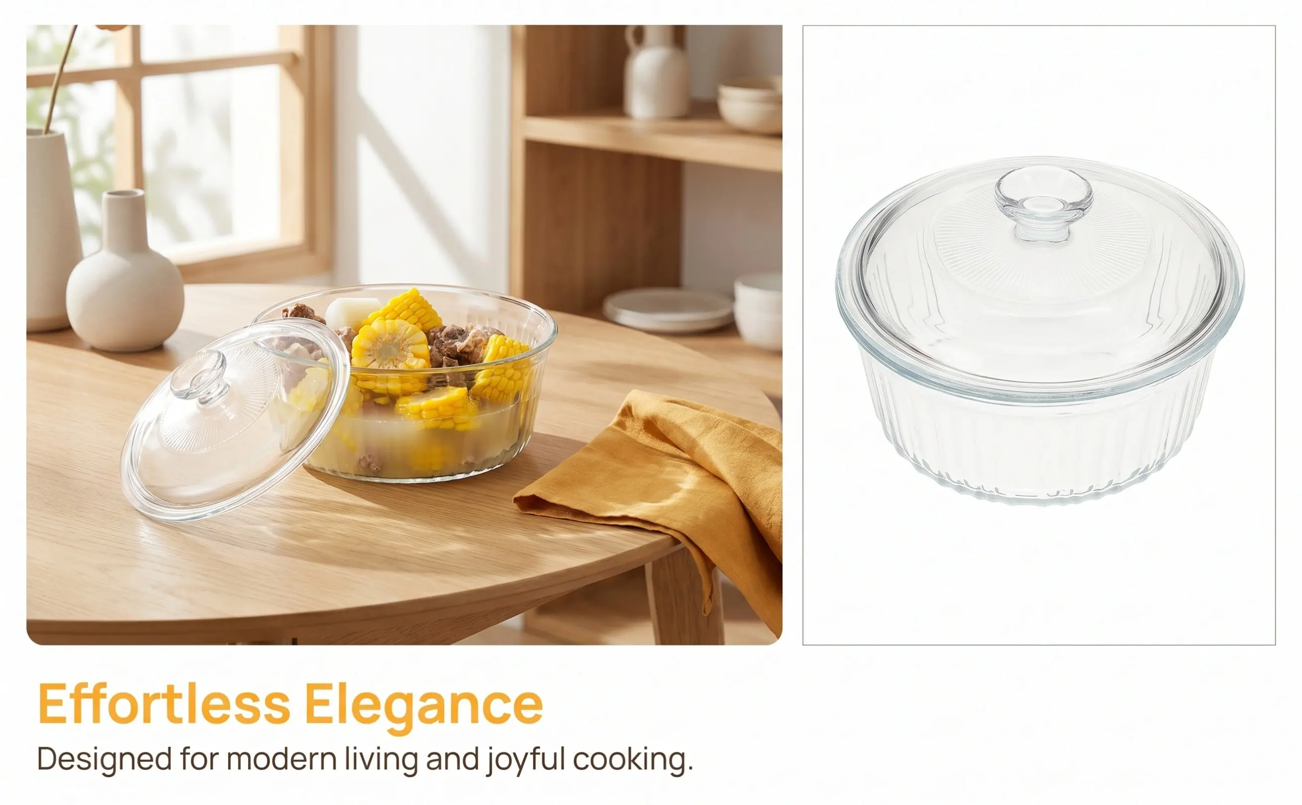 Glass Casserole Dish Set Round with Tight Seal Lid Clear Transparent Bakeware for Oven Stove Even Heating Easy Clean Serving