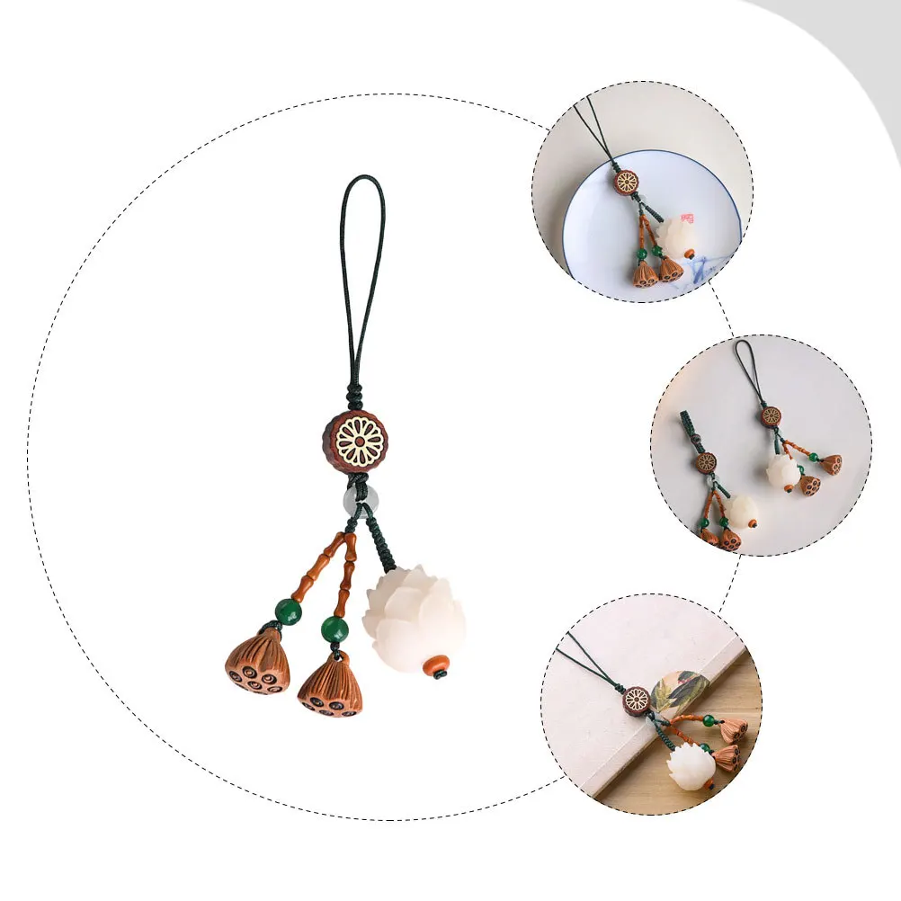 

Lotus-Flower Mobile Phone Pendant Bodhi Key Chain DIY Decor Carving Design Fashion Accessory Gift for Family Friends