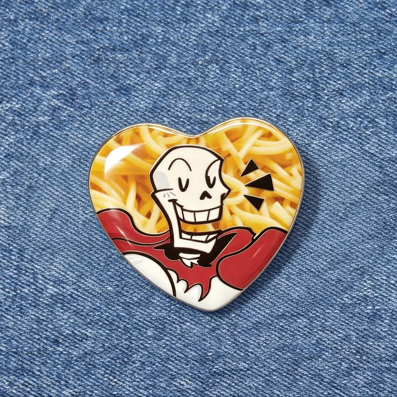 UnderTale SkeleTon Bros Heart‑Shaped Buttons Pins Cute Sans Heart Badge Cartoon Brooch For Backpack Clothes Collectible Gift